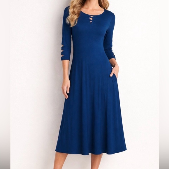 Soft Surroundings Dresses & Skirts - Soft Surroundings Deep Blue Alysia Scallop Sleeve A Line Dress size Small